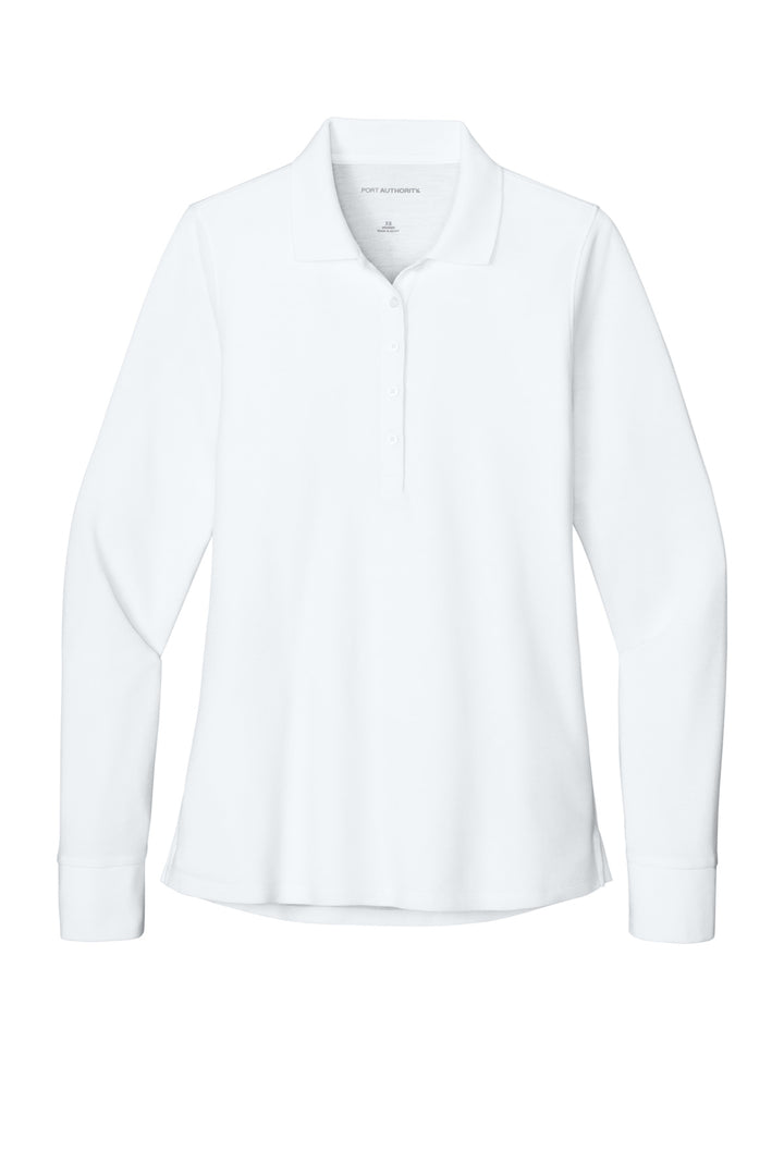 Front View of White Port Authority Women's Wearever Signature Pique Long Sleeve Polo LK200LS