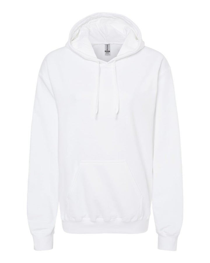 Front View of White Softstyle® Midweight Hooded Sweatshirt - SF500