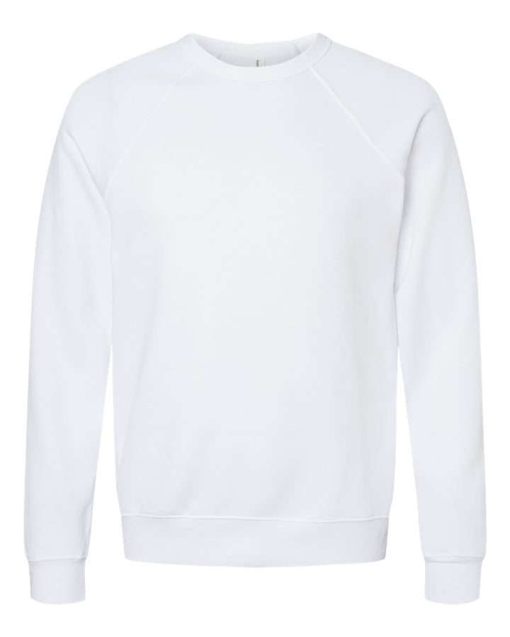 Front View of White Sponge Fleece Raglan Crewneck Sweatshirt - 3901