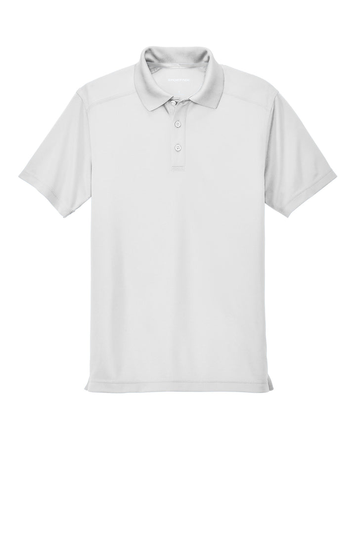 Front View of White Sport-Tek PosiCharge Micro-Mesh Polo. ST680