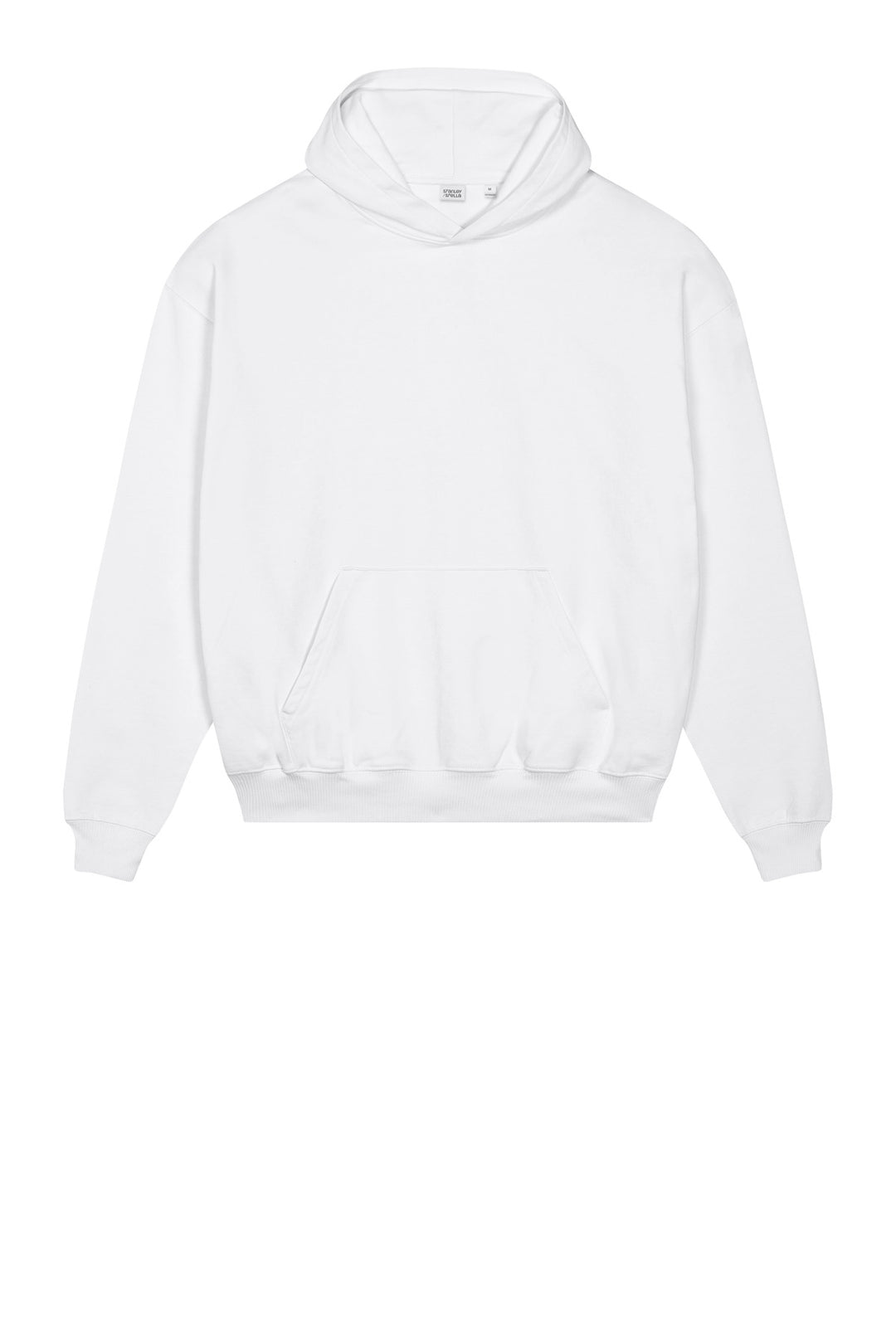 Front View of White Stanley/Stella Unisex Cooper Dry Hooded Sweatshirt SXU028