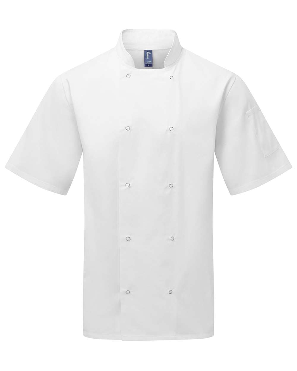 Front View of White Ten Studded Front Chef Short Sleeve Coat - RP664