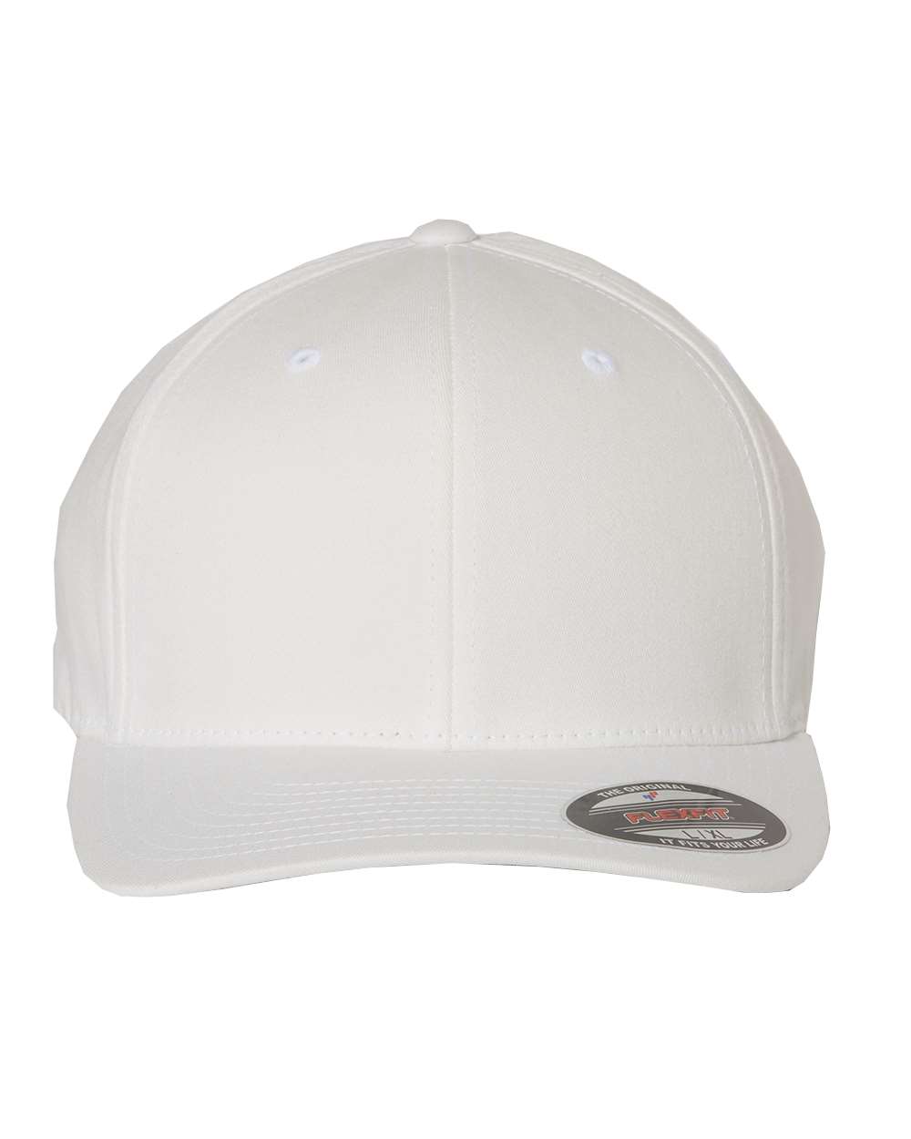 Front View of White V-Flexfit® Cotton Twill Cap - 5001