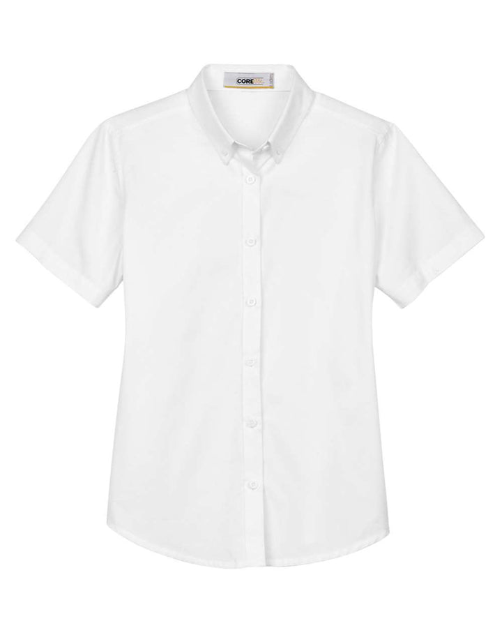 Front View of White Women's Optimum Short Sleeve Twill Shirt - 78194