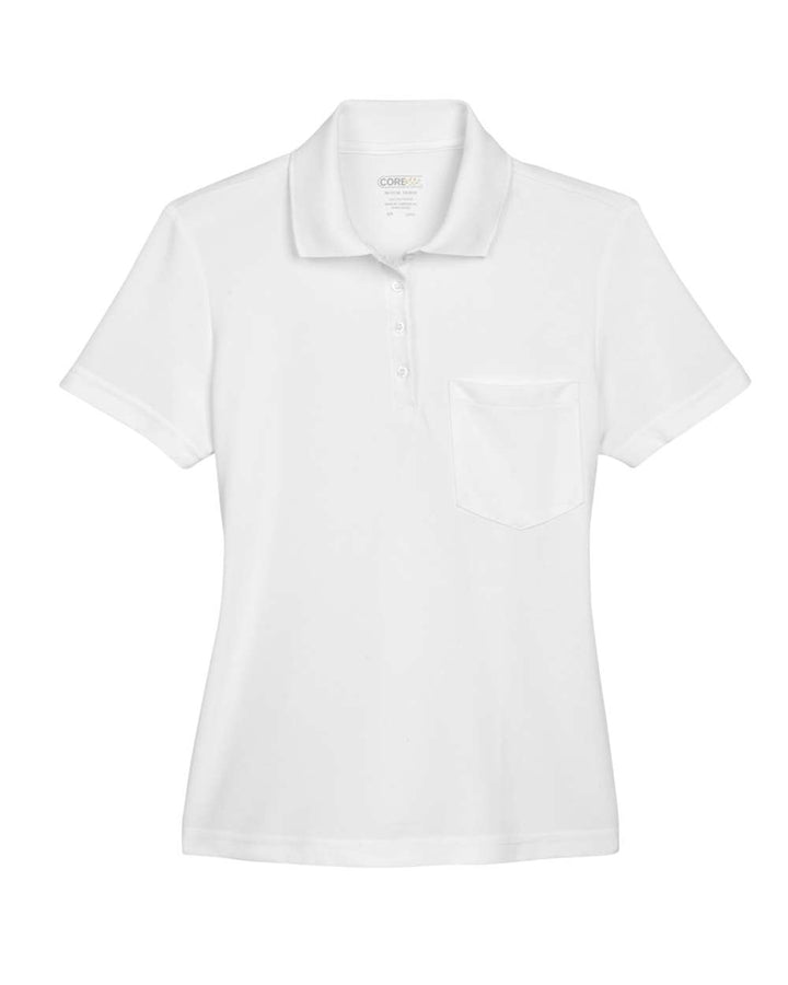 Front View of White Women's Origin Performance Piqué Polo with Pocket - 78181P