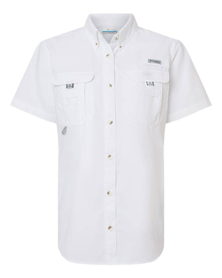 Front View of White Women's PFG Bahama™ Short Sleeve Shirt - 212473