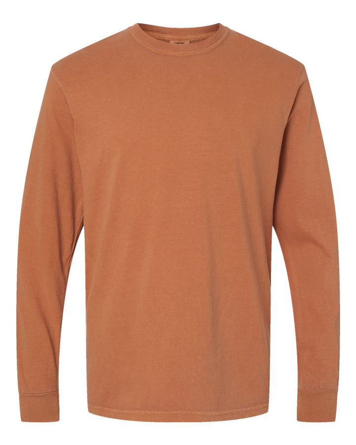 Front View of Yam Garment-Dyed Heavyweight Long Sleeve T-Shirt - 6014