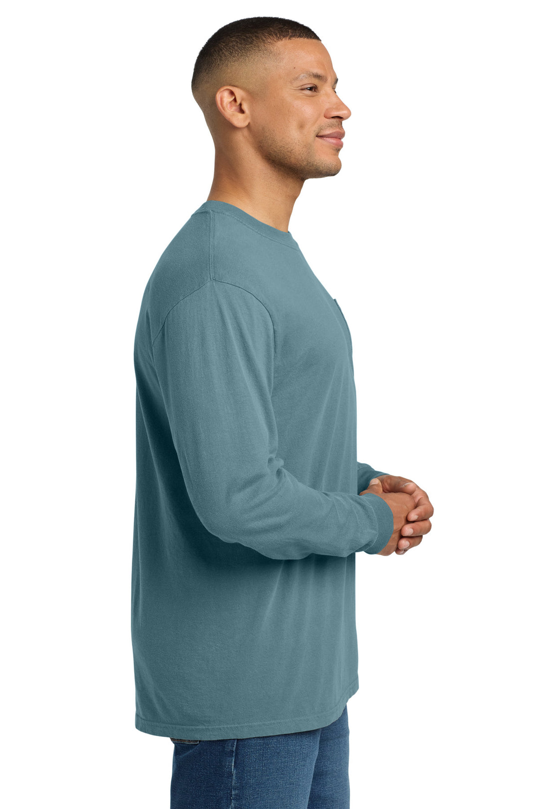 IceBlue COMFORT COLORS Heavyweight Ring Spun Long Sleeve Pocket Tee. 4410