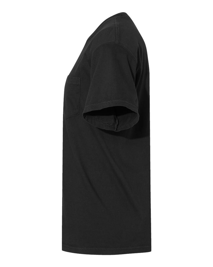 Left View of Black Garment-Dyed Heavyweight Pocket T-Shirt - 6030