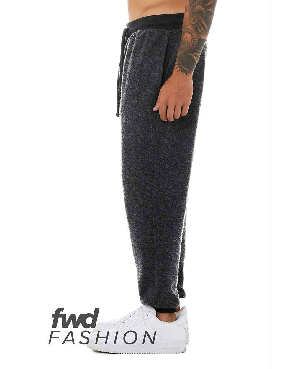Left View of Black Heather FWD Fashion Sueded Fleece Jogger - 3327