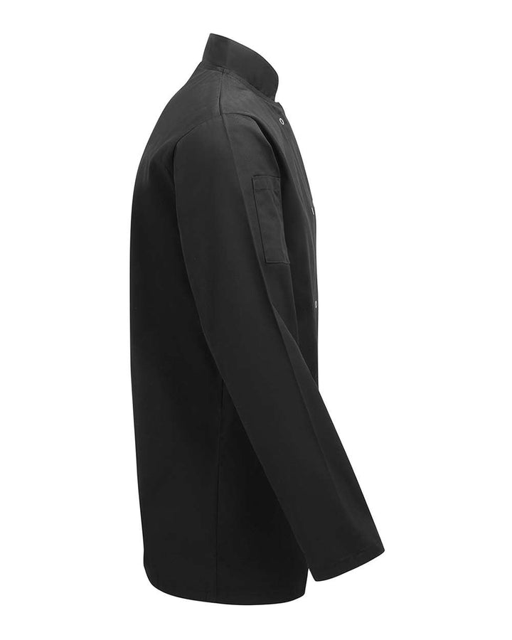 Left View of Black Ten Studded Front Chef Coat - RP665