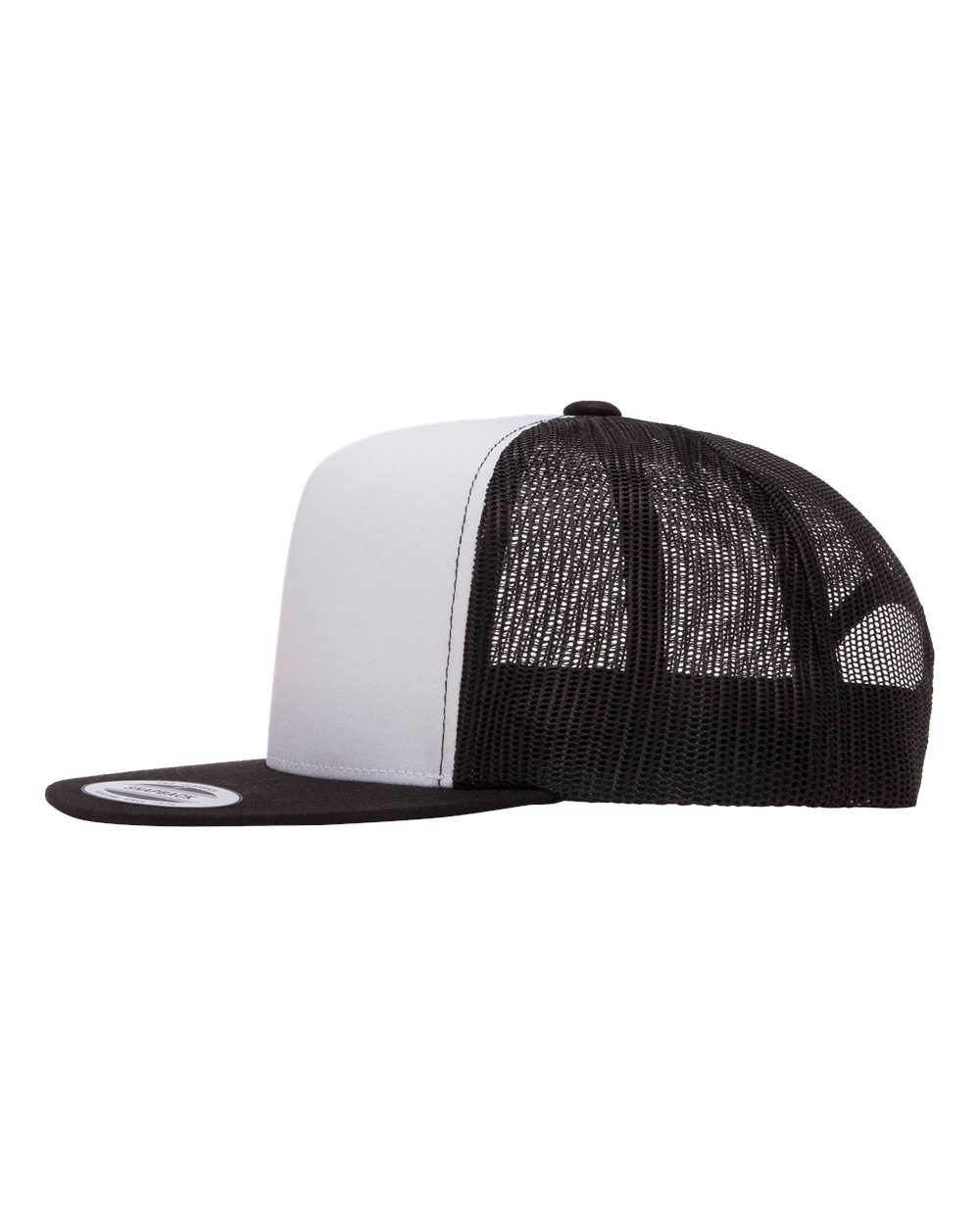 Left View of Black/ White/ Black Five-Panel Classic Trucker Cap - 6006