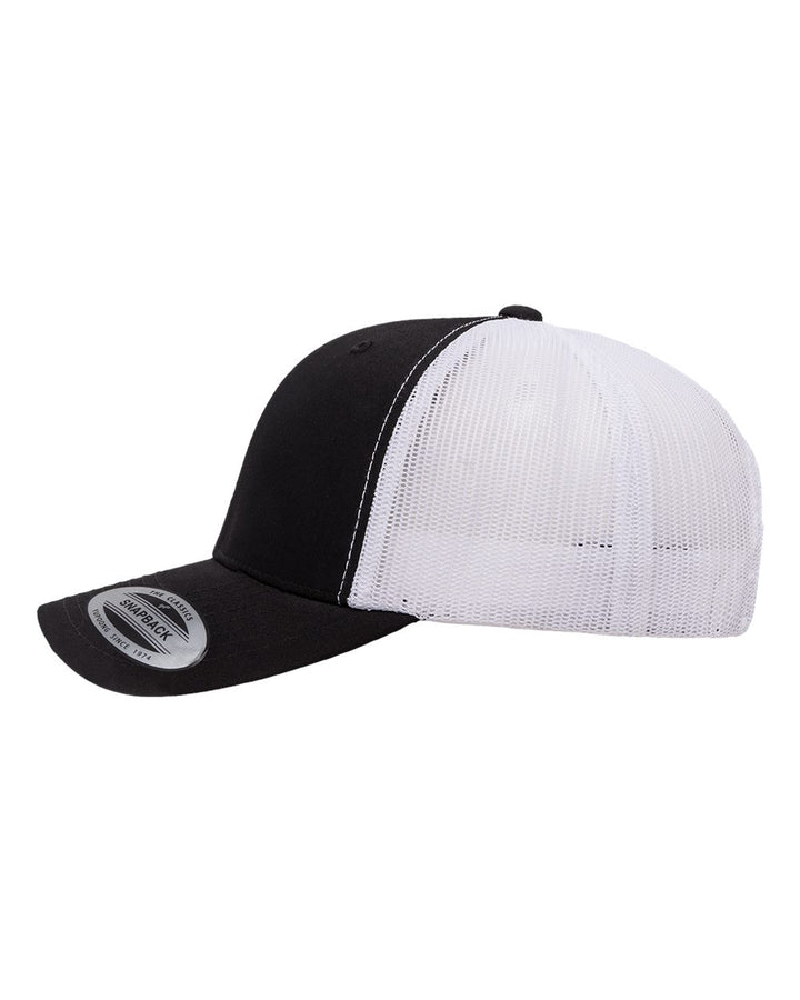 Left View of Black/ White Retro Trucker Cap - 6606