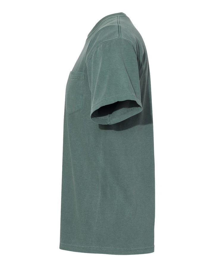 Left View of Blue Spruce Garment-Dyed Heavyweight Pocket T-Shirt - 6030