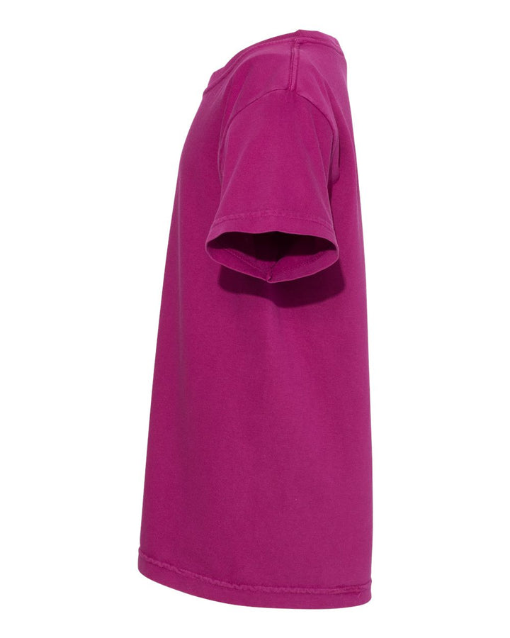 Left View of Boysenberry Garment-Dyed Youth Heavyweight T-Shirt - 9018