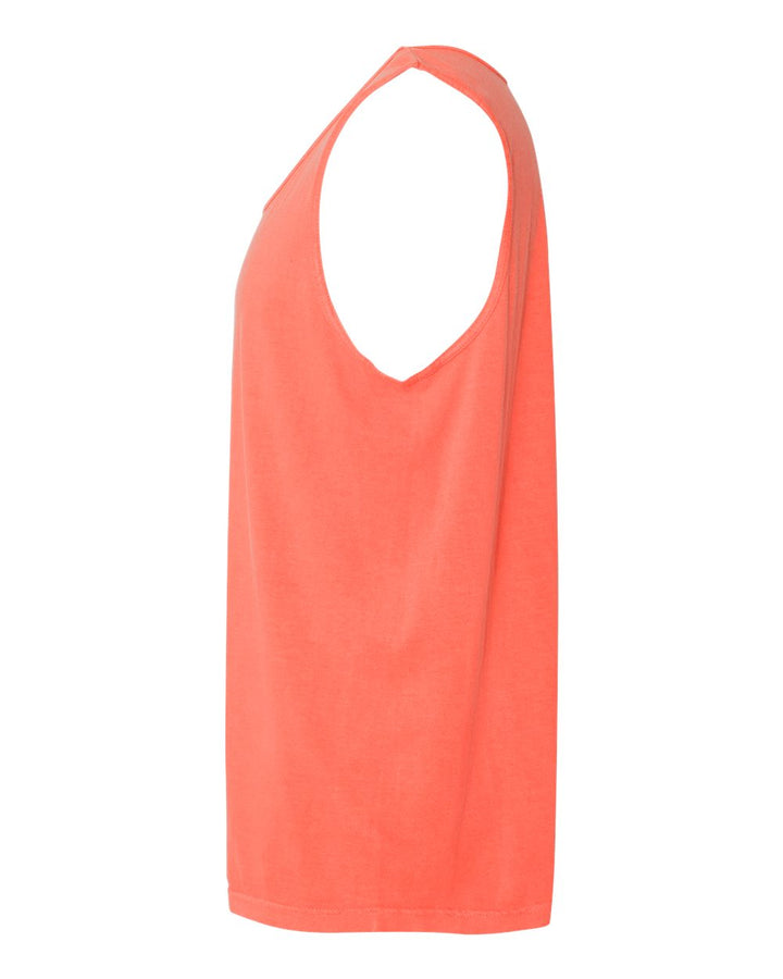 Left View of Bright Salmon Garment-Dyed Heavyweight Tank Top - 9360