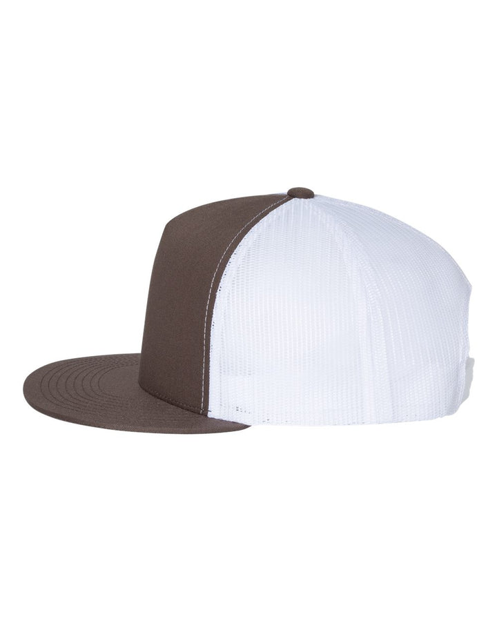 Left View of Brown/ White Five-Panel Classic Trucker Cap - 6006