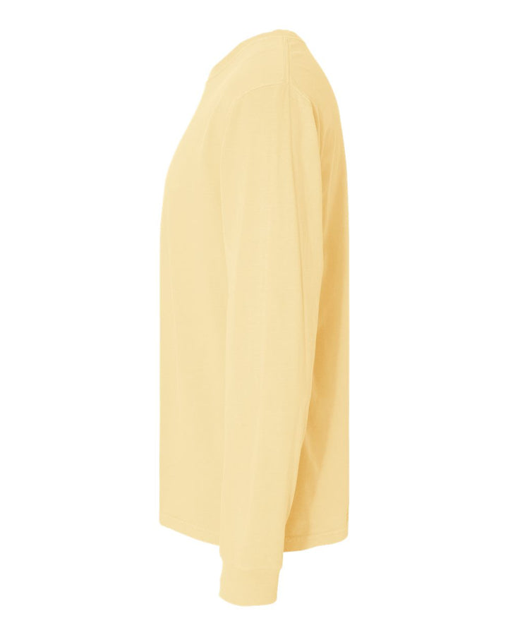 Left View of Butter Garment-Dyed Heavyweight Long Sleeve T-Shirt - 6014