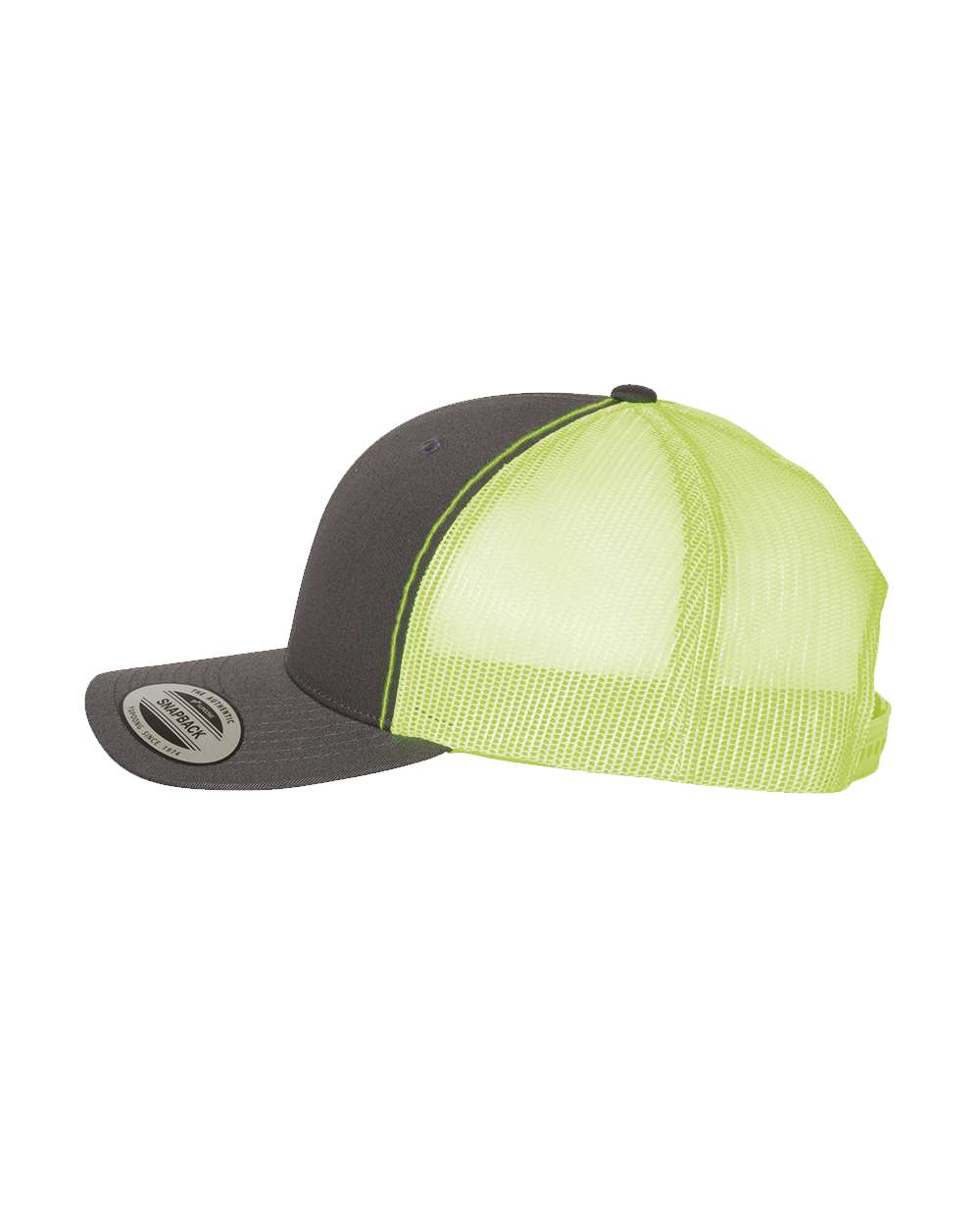 Left View of Charcoal/ Neon Green Retro Trucker Cap - 6606