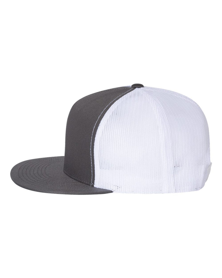 Left View of Charcoal/ White Five-Panel Classic Trucker Cap - 6006