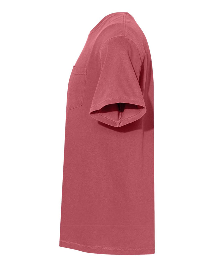Left View of Crimson Garment-Dyed Heavyweight Pocket T-Shirt - 6030