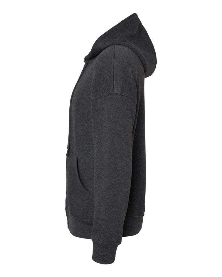 Left View of Dark Grey Heather Sponge Fleece DTM Full-Zip Hoodie - 3759