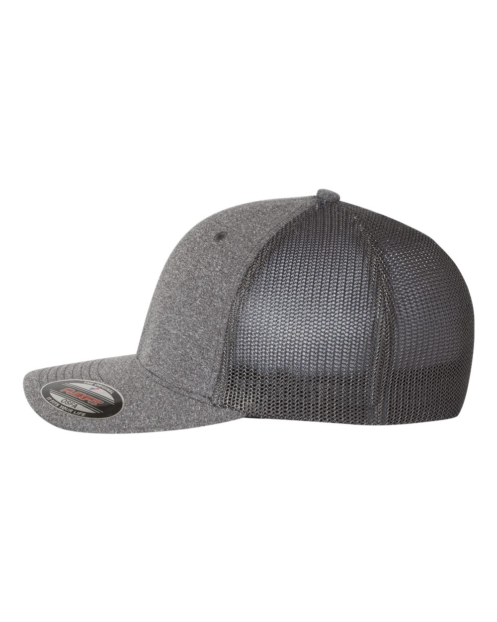 Left View of Dark Heather Grey/ Charcoal Mélange Trucker Cap - 6311