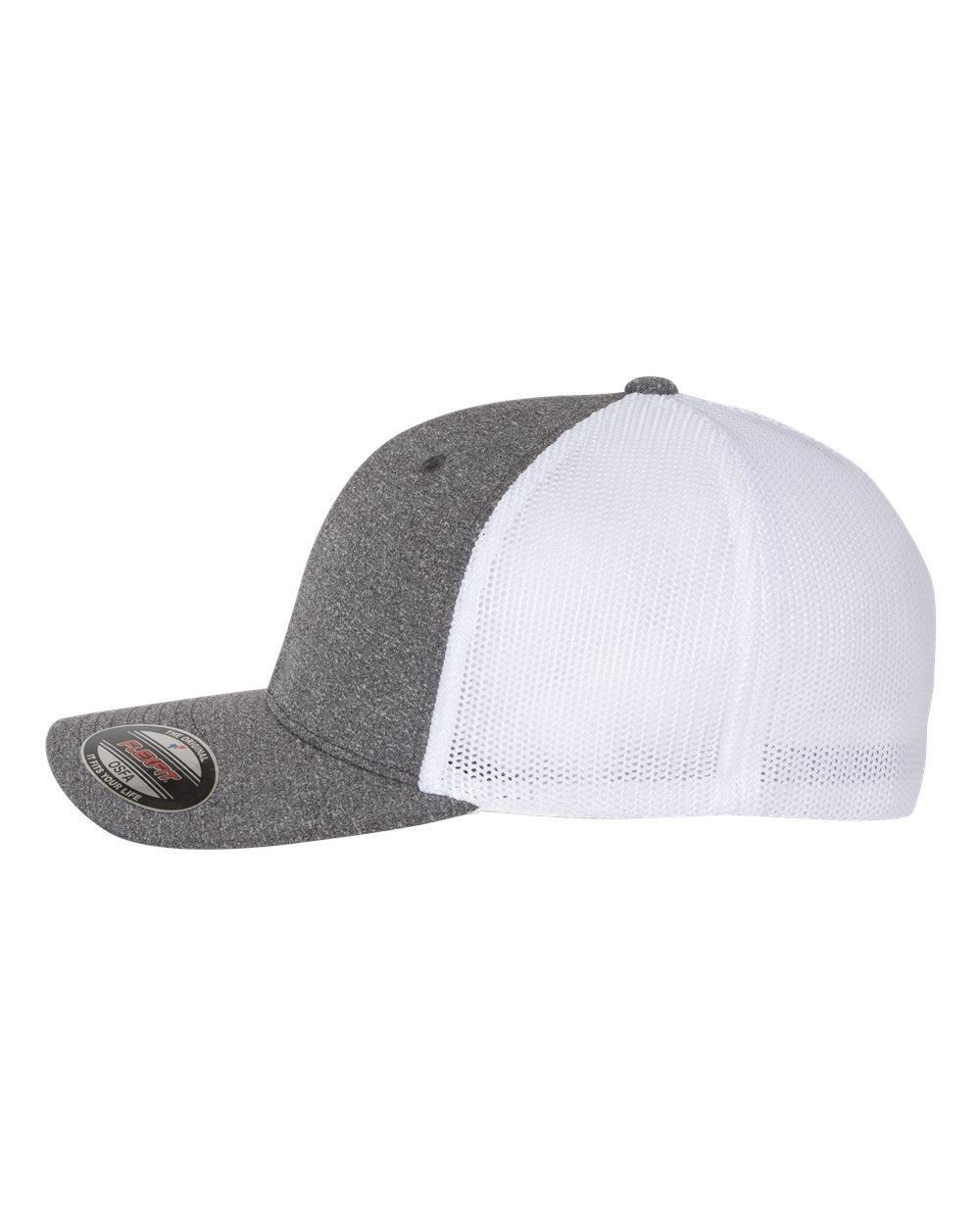 Left View of Dark Heather Grey/ White Mélange Trucker Cap - 6311