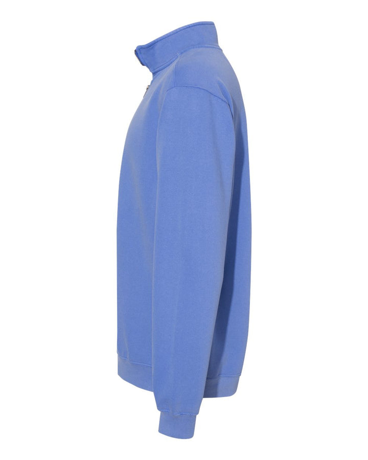 Left View of Flo Blue Garment-Dyed Quarter Zip Sweatshirt - 1580