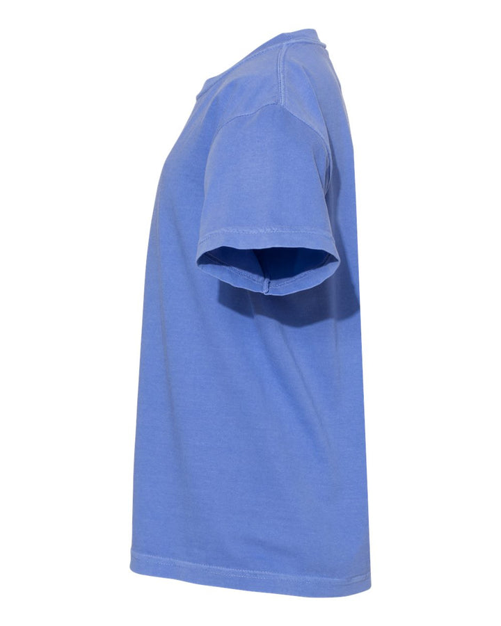 Left View of Flo Blue Garment-Dyed Youth Heavyweight T-Shirt - 9018