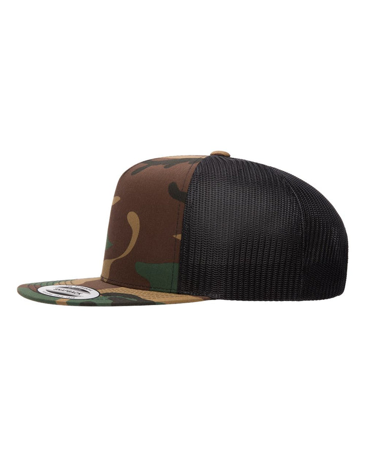 Left View of Green Camo/ Black Five-Panel Classic Trucker Cap - 6006
