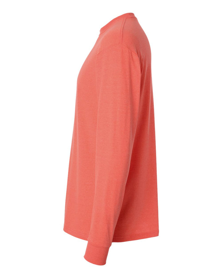 Left View of Heather Coral Gold Soft Touch Long Sleeve T-Shirt - 4820