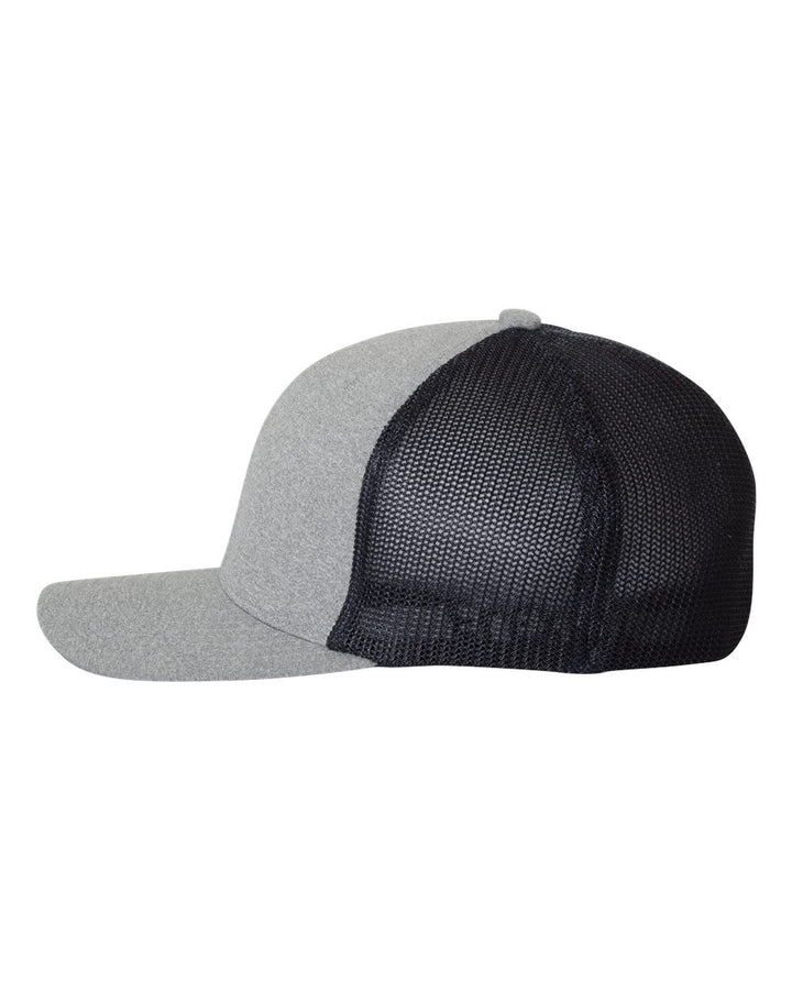 Left View of Heather Grey/ Navy Mélange Trucker Cap - 6311