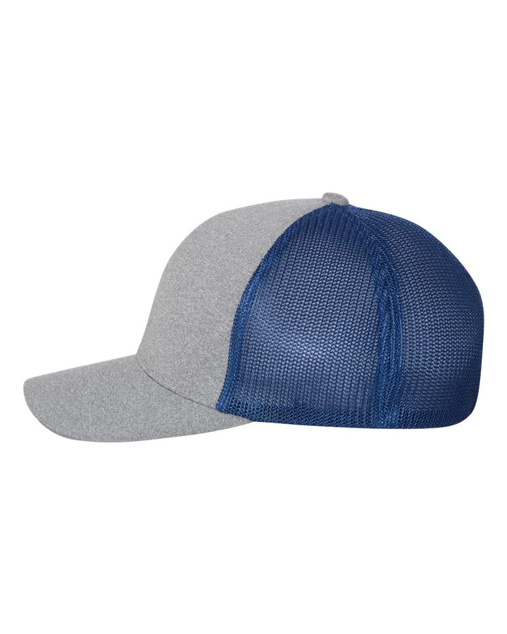 Left View of Heather Grey/ Royal Mélange Trucker Cap - 6311