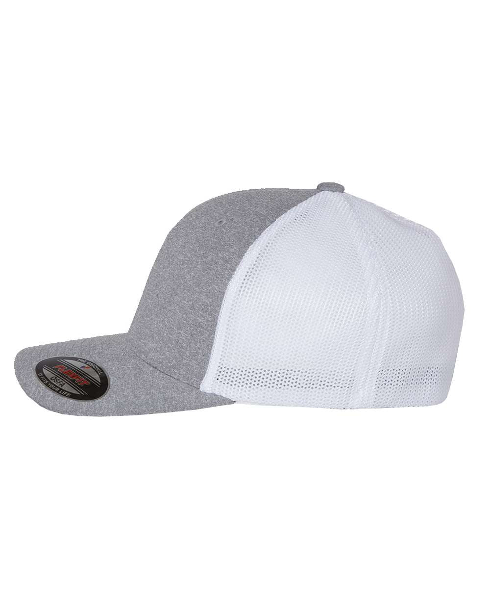 Left View of Heather Grey/ White Mélange Trucker Cap - 6311