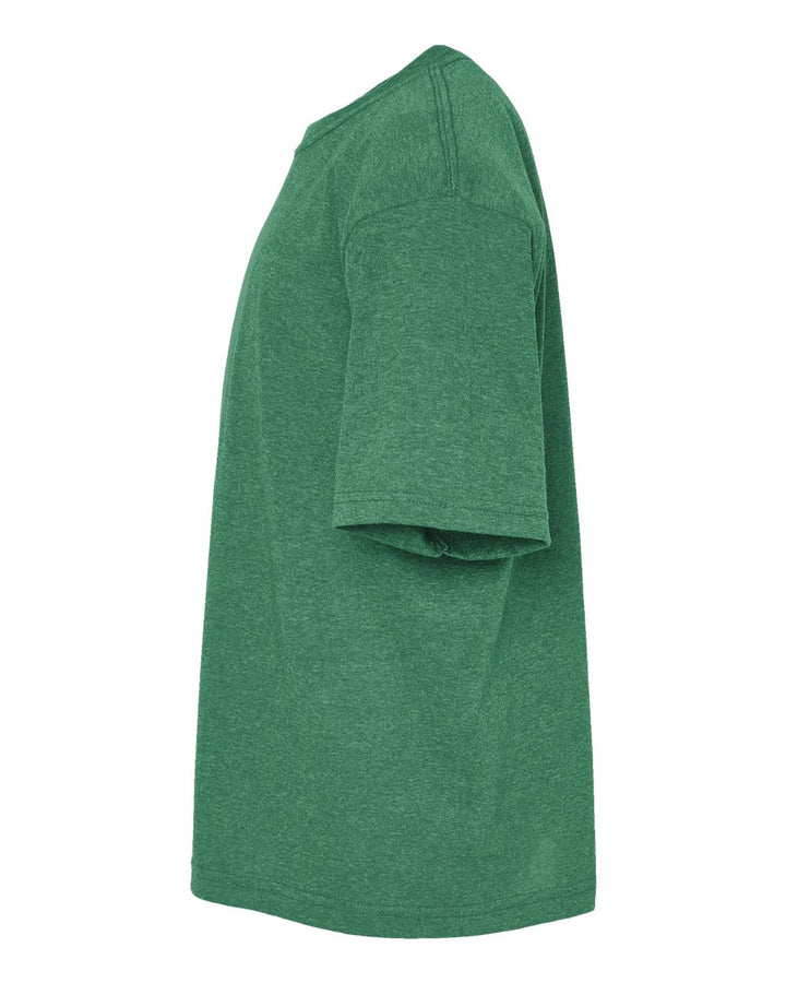 Left View of Heather Kelly Green Youth Gold Soft Touch T-Shirt - 4850