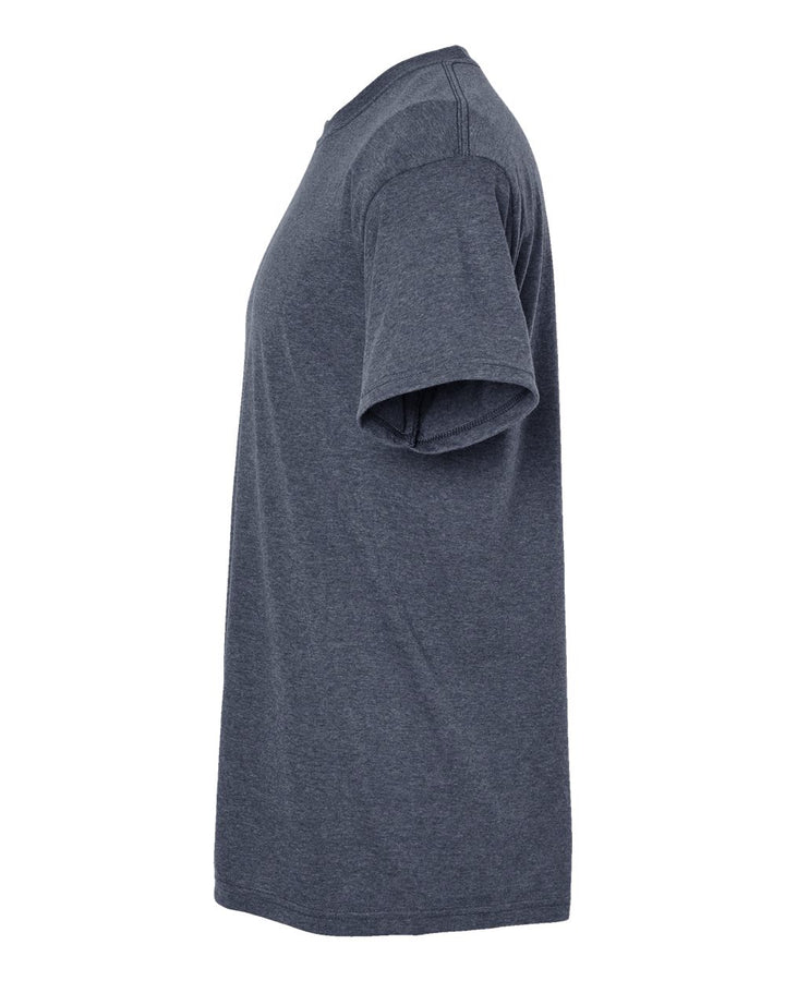 Left View of Heather Navy Gold Soft Touch T-Shirt - 4800