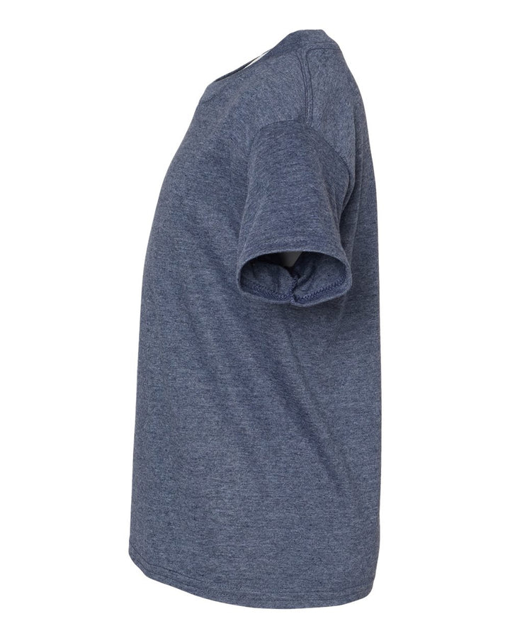 Left View of Heather Navy Softstyle® Youth T-Shirt - 64000B