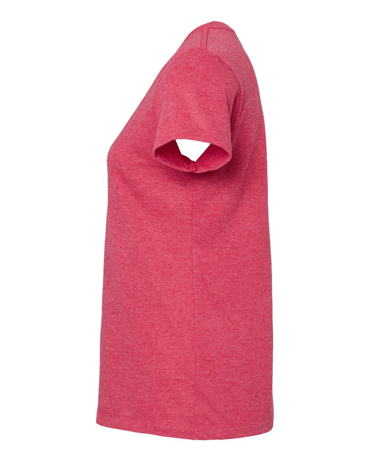 Left View of Heather Pink Women's Gold Soft Touch T-Shirt - 4810