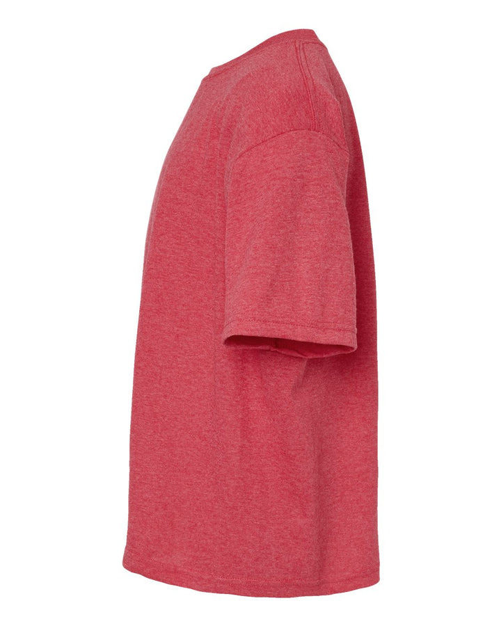 Left View of Heather Red Youth Gold Soft Touch T-Shirt - 4850