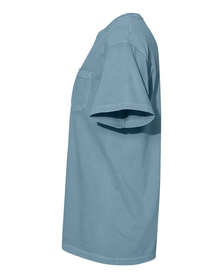 Left View of Ice Blue Garment-Dyed Heavyweight Pocket T-Shirt - 6030