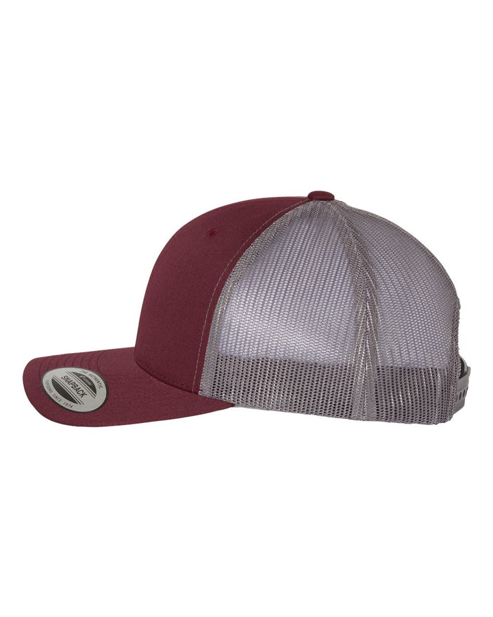 Left View of Maroon/ Grey Retro Trucker Cap - 6606