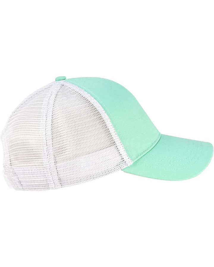 Left View of Mint/ White Eco Trucker Cap - EC7070