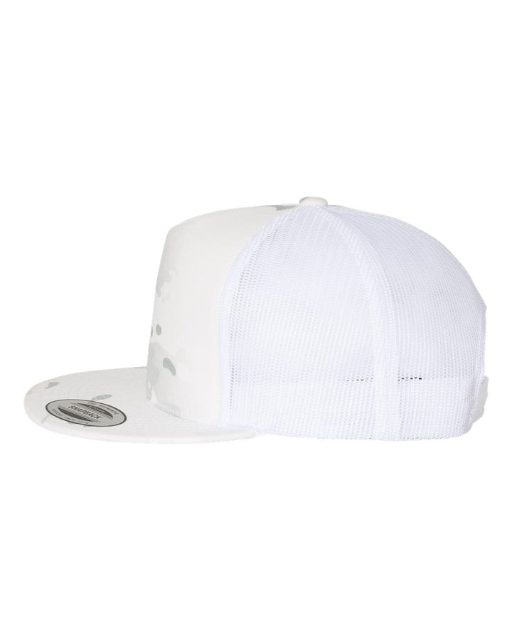 Left View of Multicam Alpine/ White Five-Panel Classic Trucker Cap - 6006