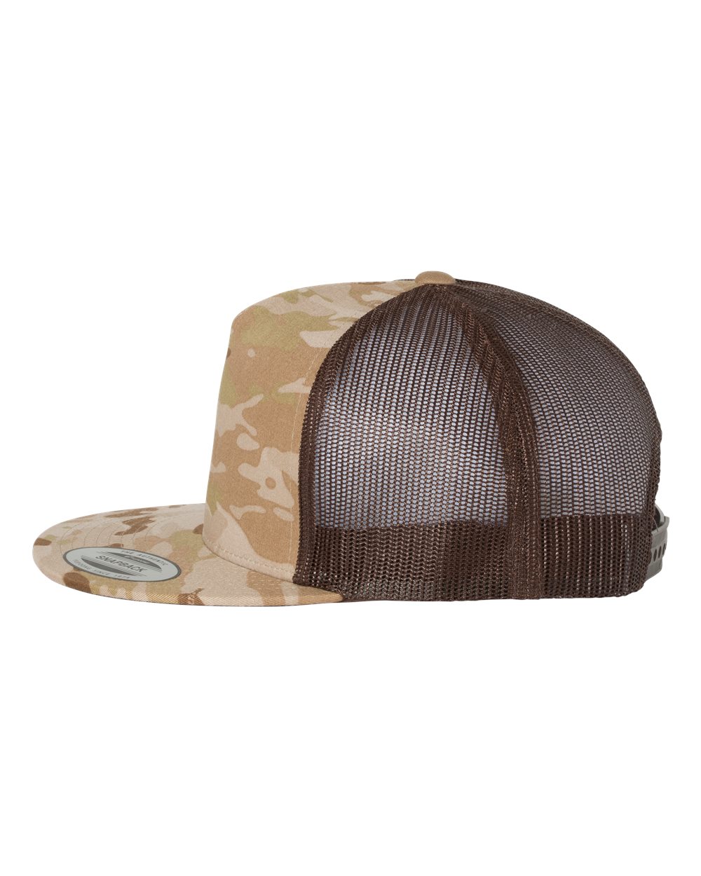 Left View of Multicam Arid/ Brown Five-Panel Classic Trucker Cap - 6006
