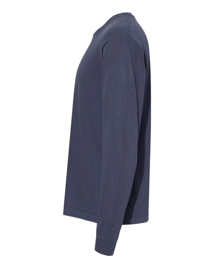 Left View of Navy Garment-Dyed Heavyweight Long Sleeve T-Shirt - 6014