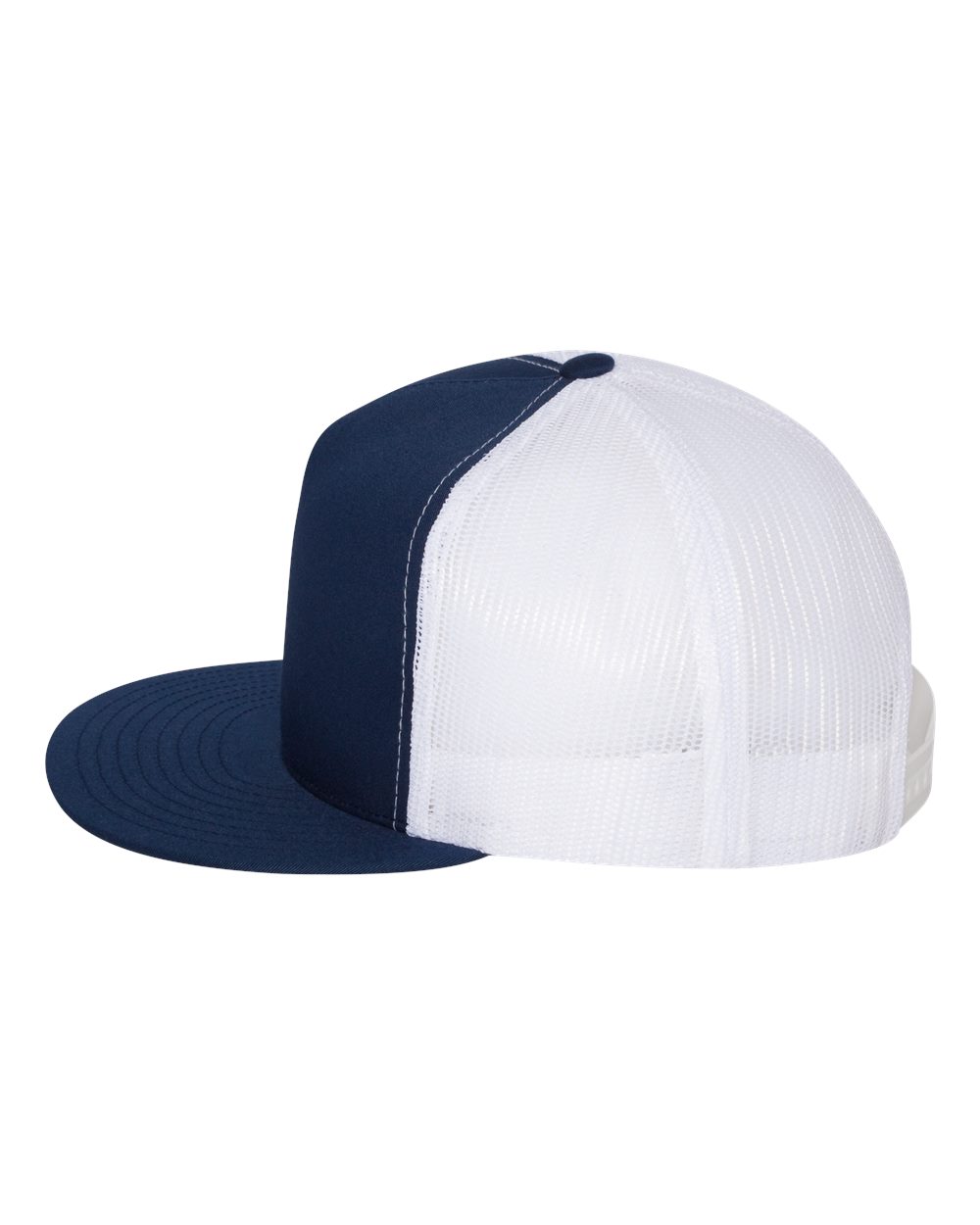 Left View of Navy/ White Five-Panel Classic Trucker Cap - 6006