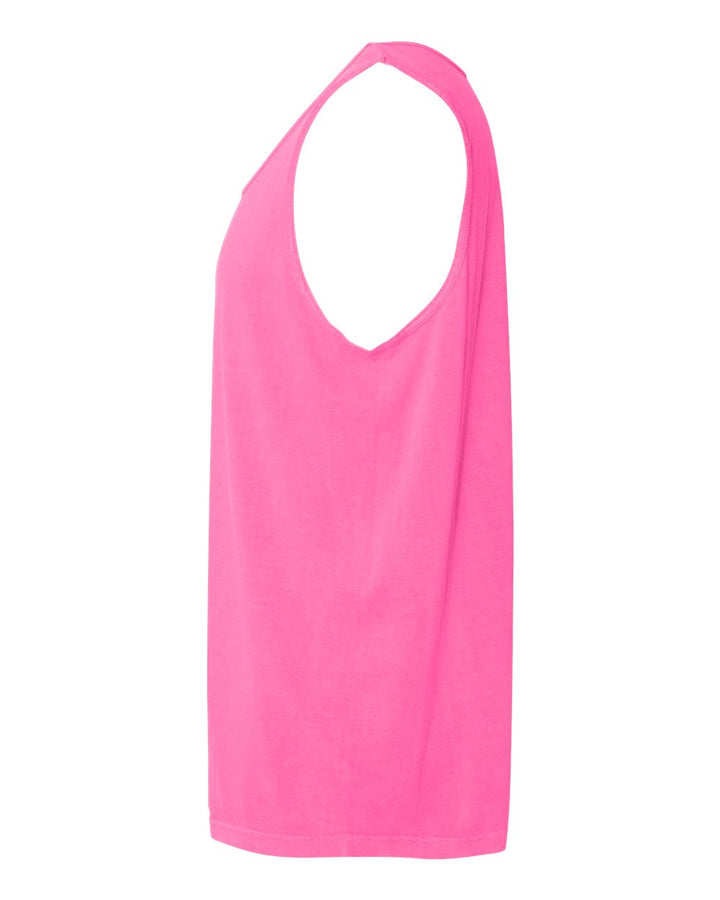 Left View of Neon Pink Garment-Dyed Heavyweight Tank Top - 9360