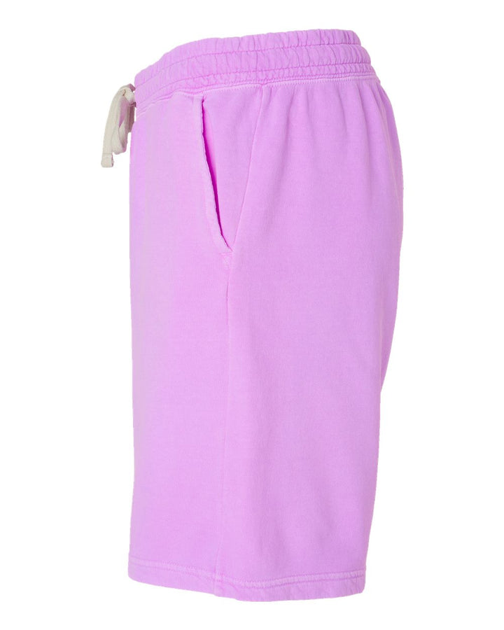 Left View of Neon Violet Garment-Dyed Lightweight Fleece Sweat Shorts - 1468