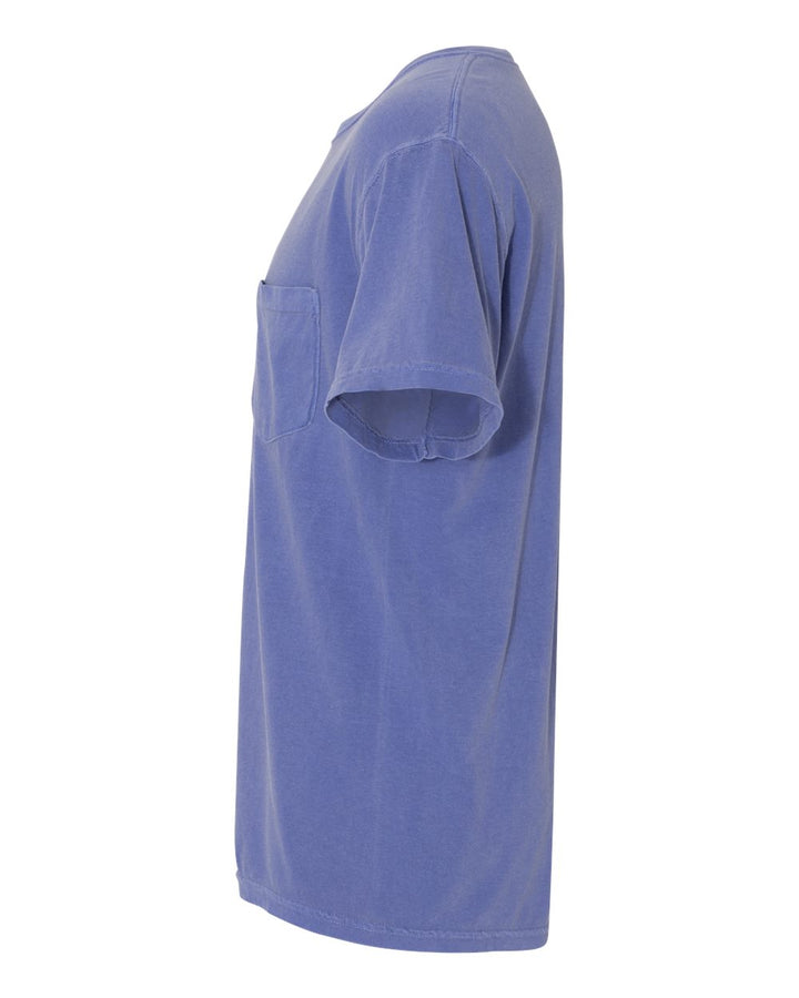 Left View of Periwinkle Garment-Dyed Heavyweight Pocket T-Shirt - 6030